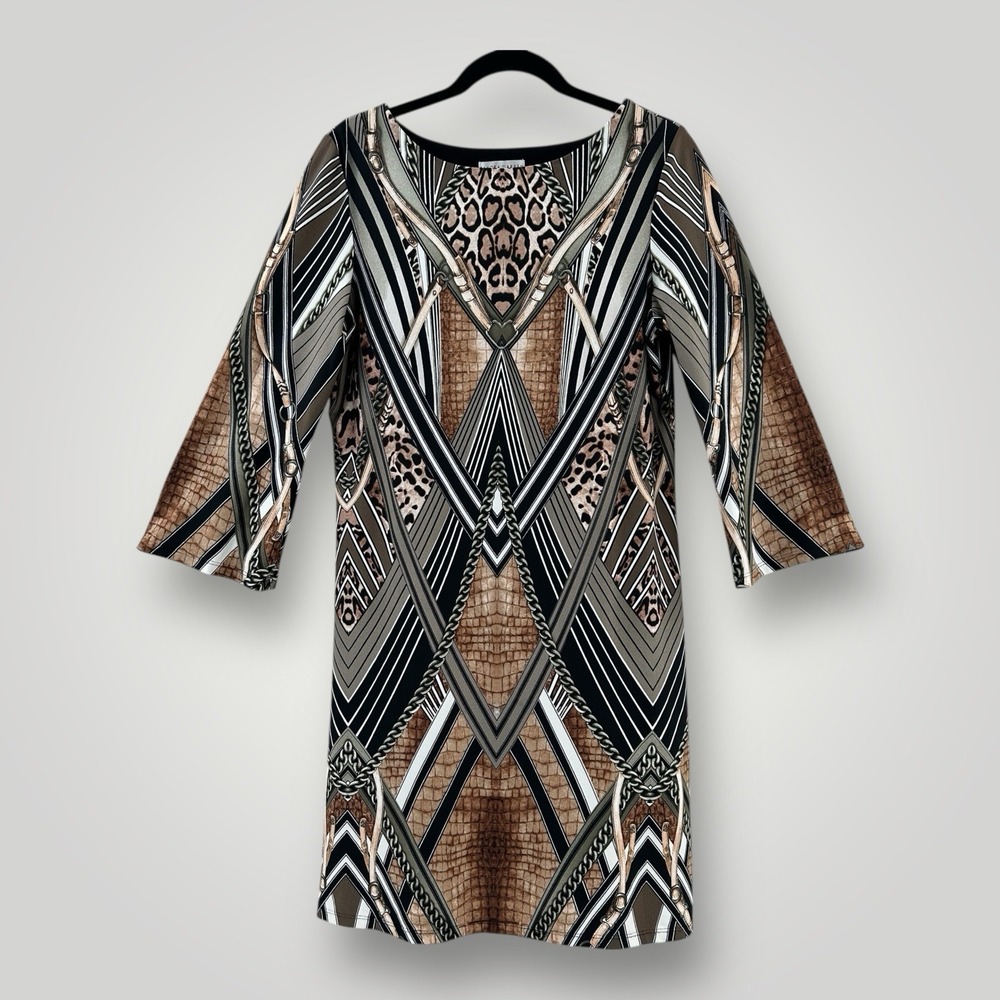 Sandra Darren Dress Knee Length 3/4 Sleeves Pullover Womans Size 10 Brown Black